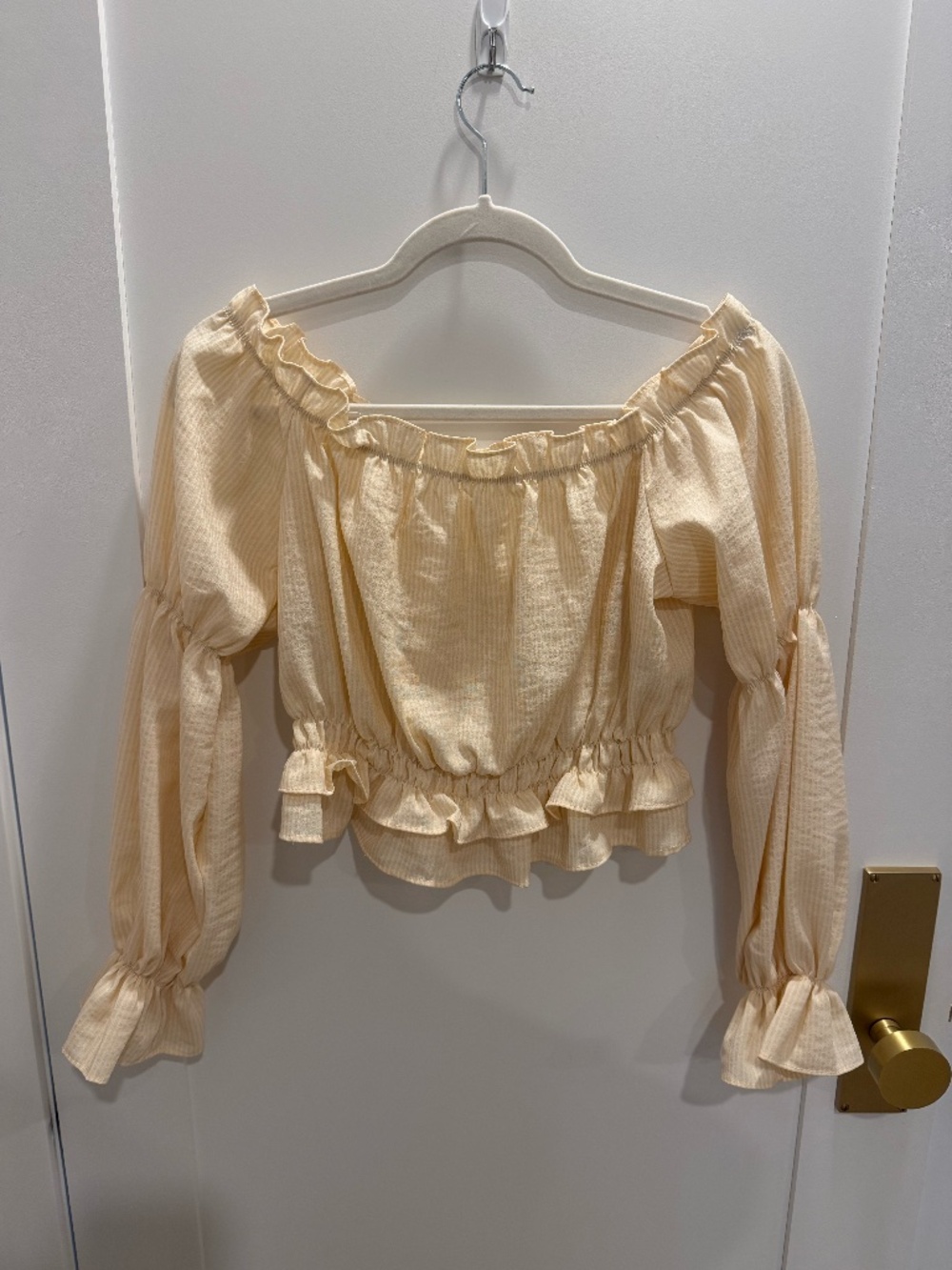 Butter Yellow Off-Shoulder Ruffle Crop Top